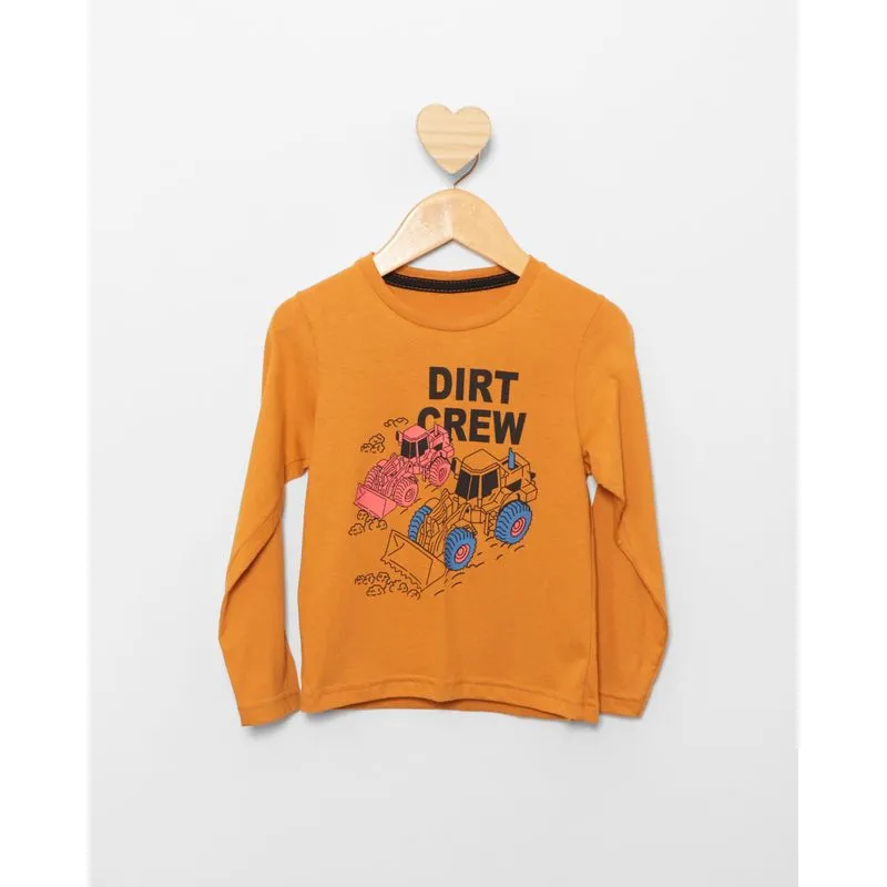 Camiseta Bebê Estampa Tratores Manga Longa Mostarda 3