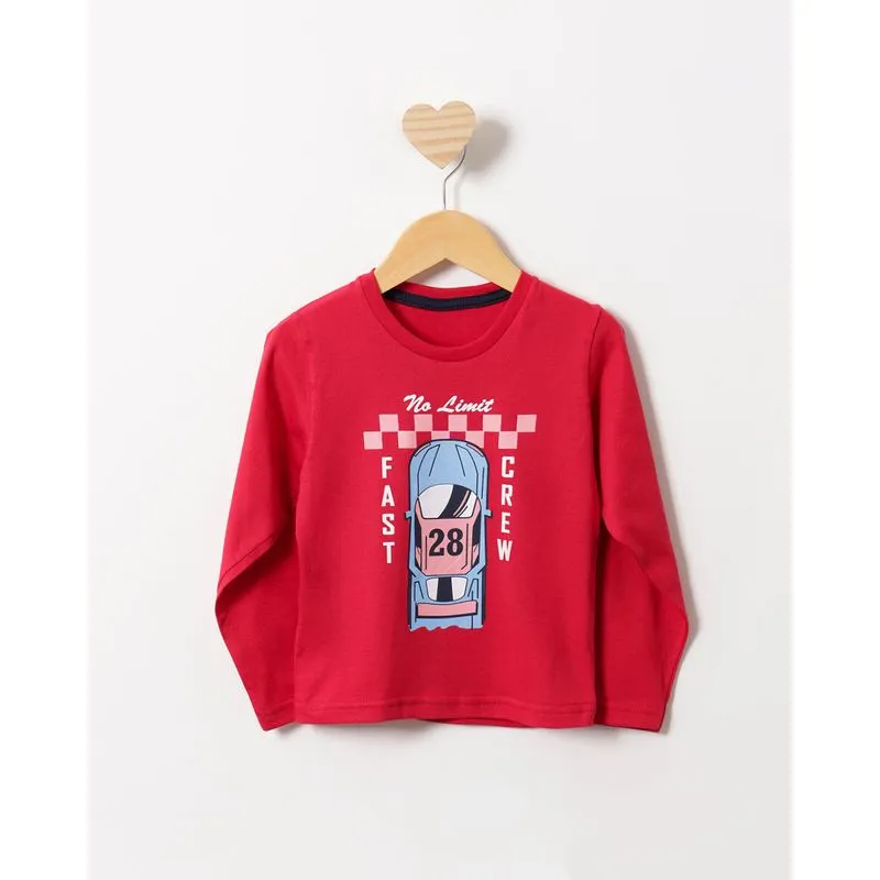 Camiseta Bebê Estampa Carro Manga Longa Vermelha 3