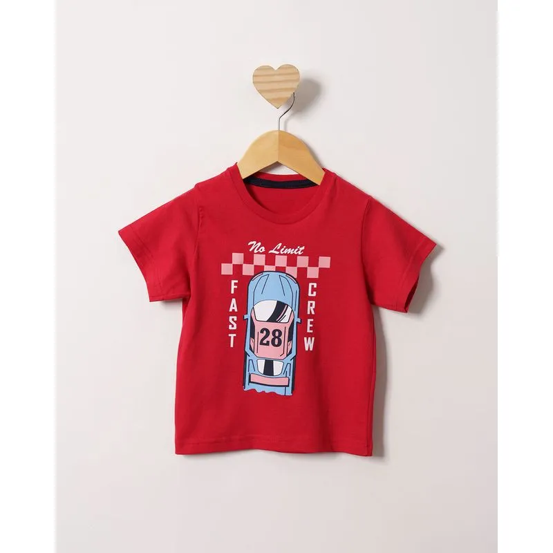 Camiseta Bebê Estampa Carro De Corrida Manga Curta Vermelha 1