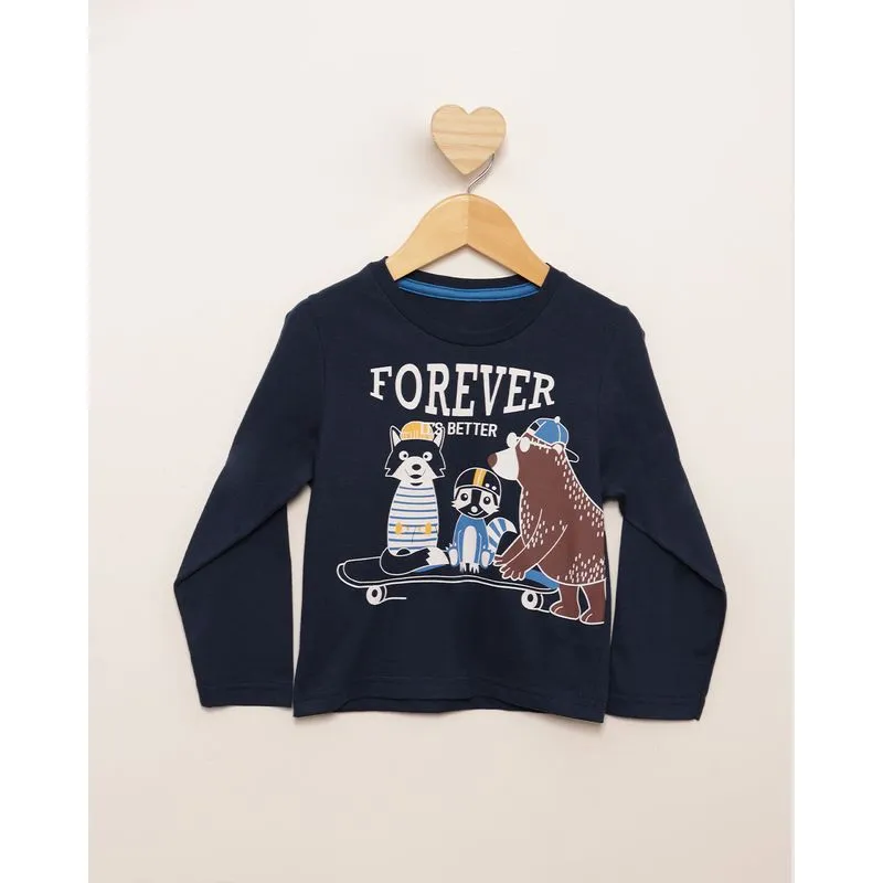 Camiseta Bebê Estampa Bichinhos Manga Longa Marinho 2