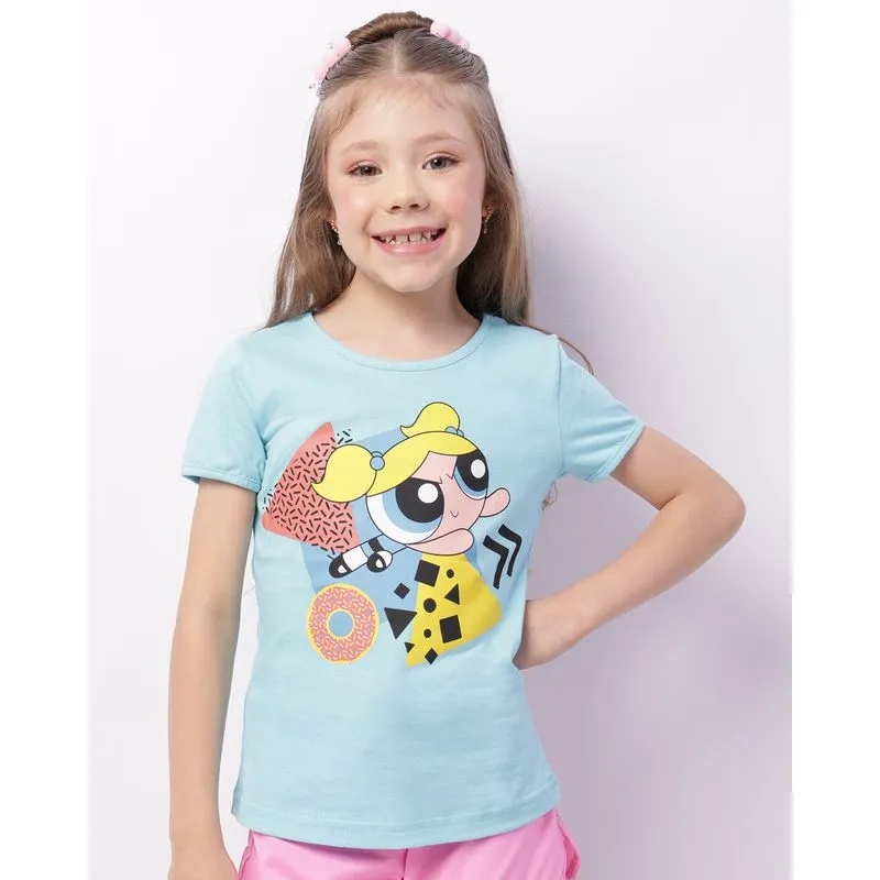 Camiseta Infantil Lindinha As Meninas Superpoderosas Manga Curta Azul 8