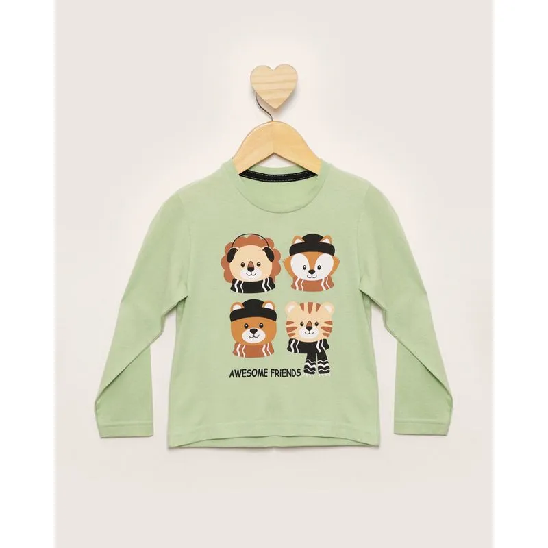 Camiseta Bebê Estampa Bichinhos Manga Longa Verde 3