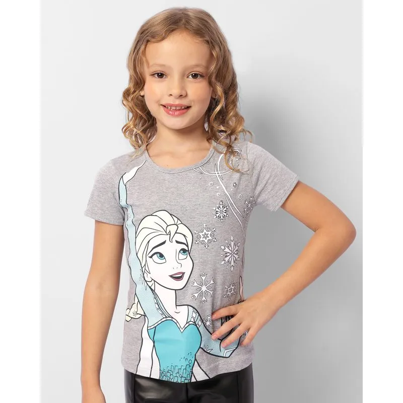 Camiseta Infantil Disney Frozen Manga Curta Cinza 8
