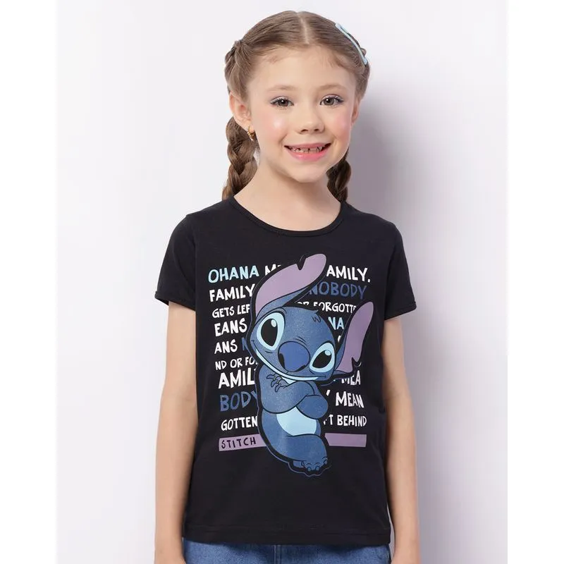 Camiseta Infantil Disney Stitch Manga Curta Preta 6