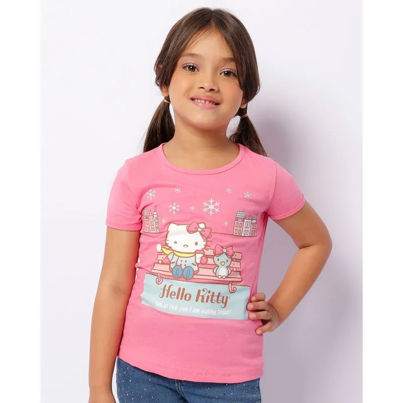 Camiseta Infantil Hello Kitty Manga Curta Rosa 10