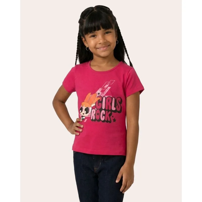 Blusa Infantil Meninas Superpoderosas Manga Curta Rosa 8