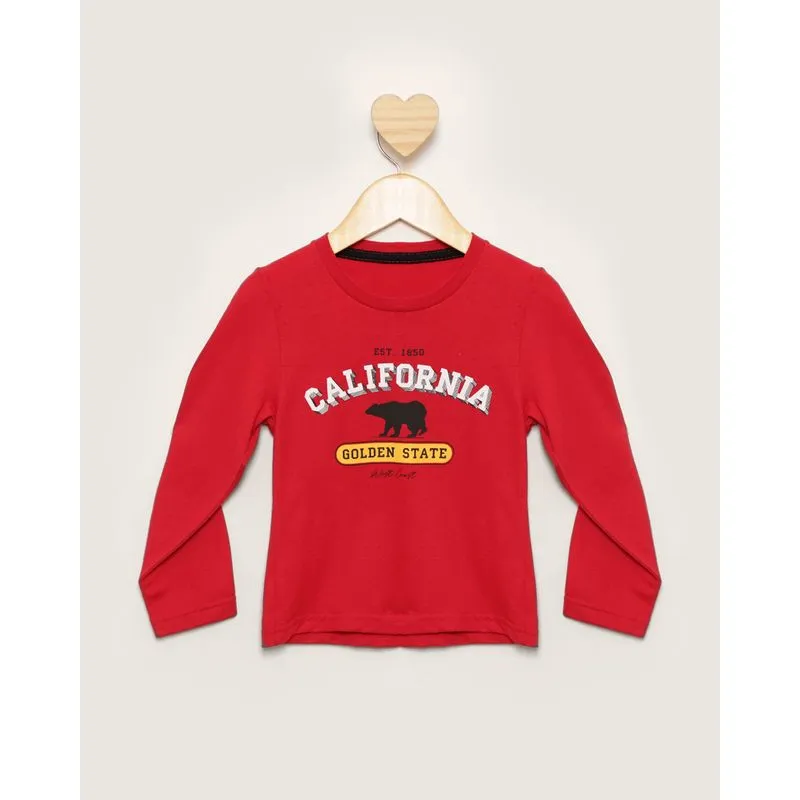 Camiseta Bebê Estampa Califórnia Manga Longa Vermelha 2