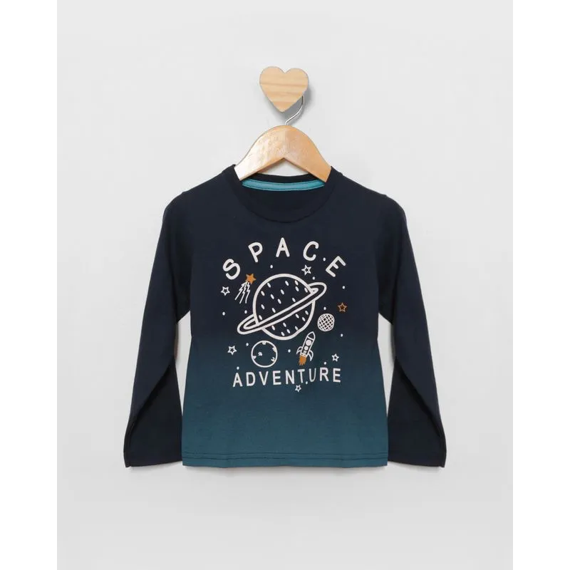 Camiseta Bebê Estampa Espacial Manga Longa Marinho 1