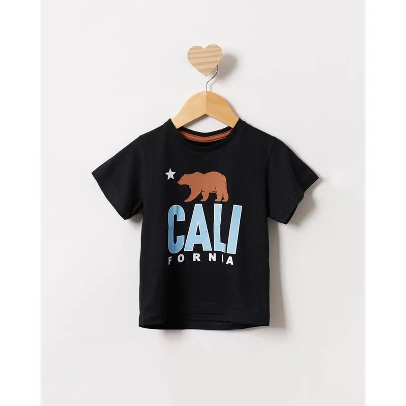 Camiseta Bebê Estampa Califórnia Manga Curta Preta 3