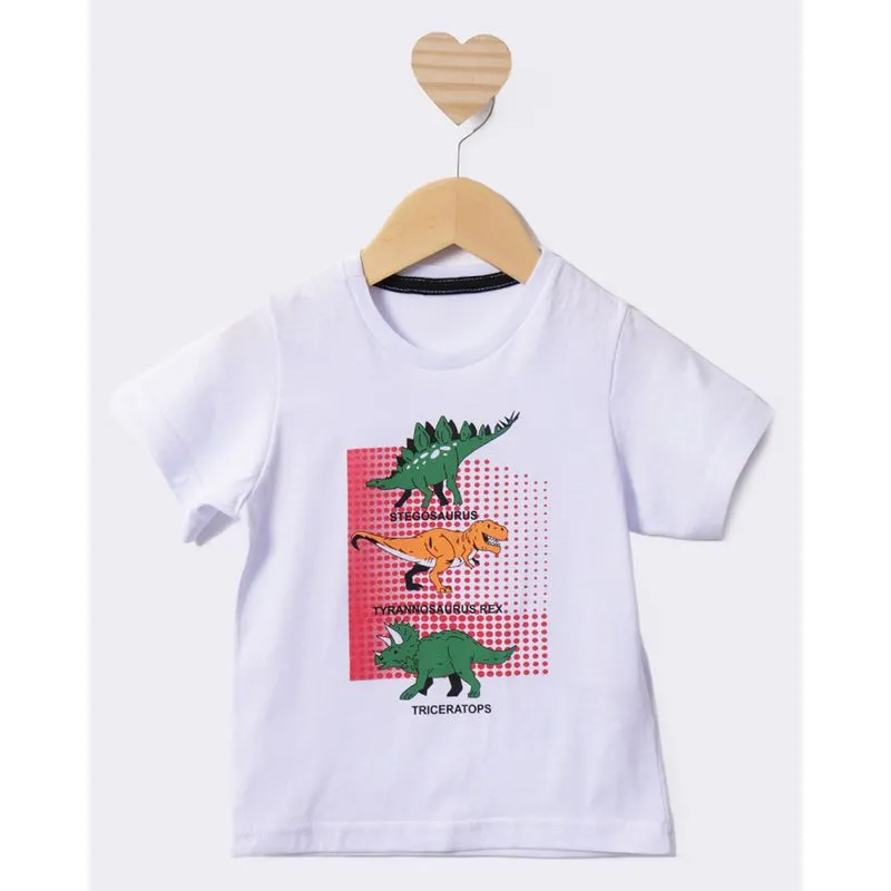 Camiseta Bebê Manga Curta Estampa Dinossauros Branca 2