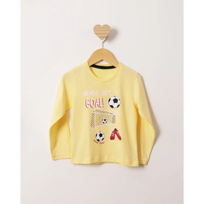 Camiseta Bebê Estampa Futebol Manga Longa Amarela 1