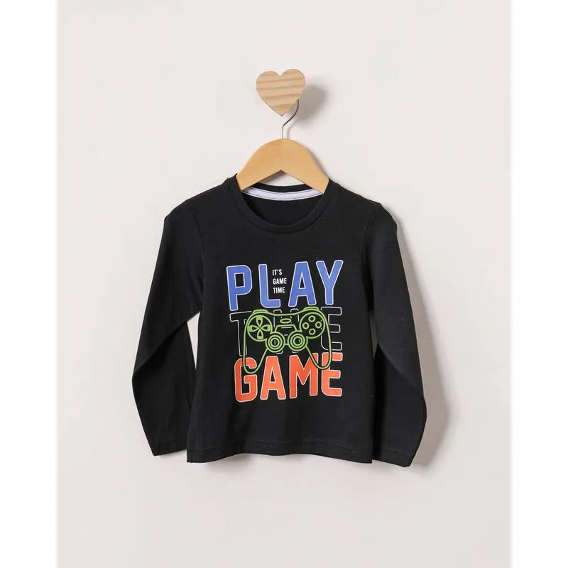 Camiseta Bebê Estampa Game Manga Longa Preta 1