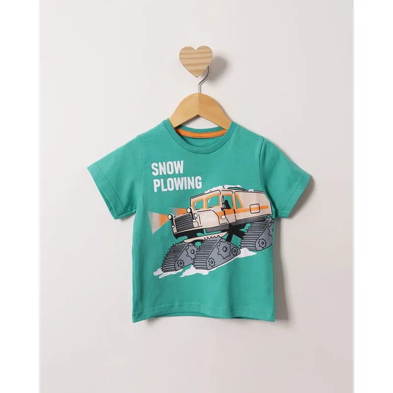 Camiseta Bebê Estampa Trator De Neve Manga Curta Verde 2