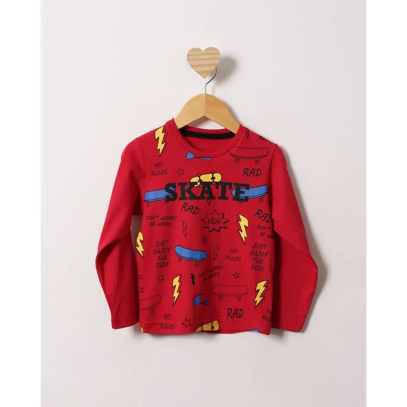 Camiseta Bebê Estampa Skate Radical Manga Longa Vermelha 3