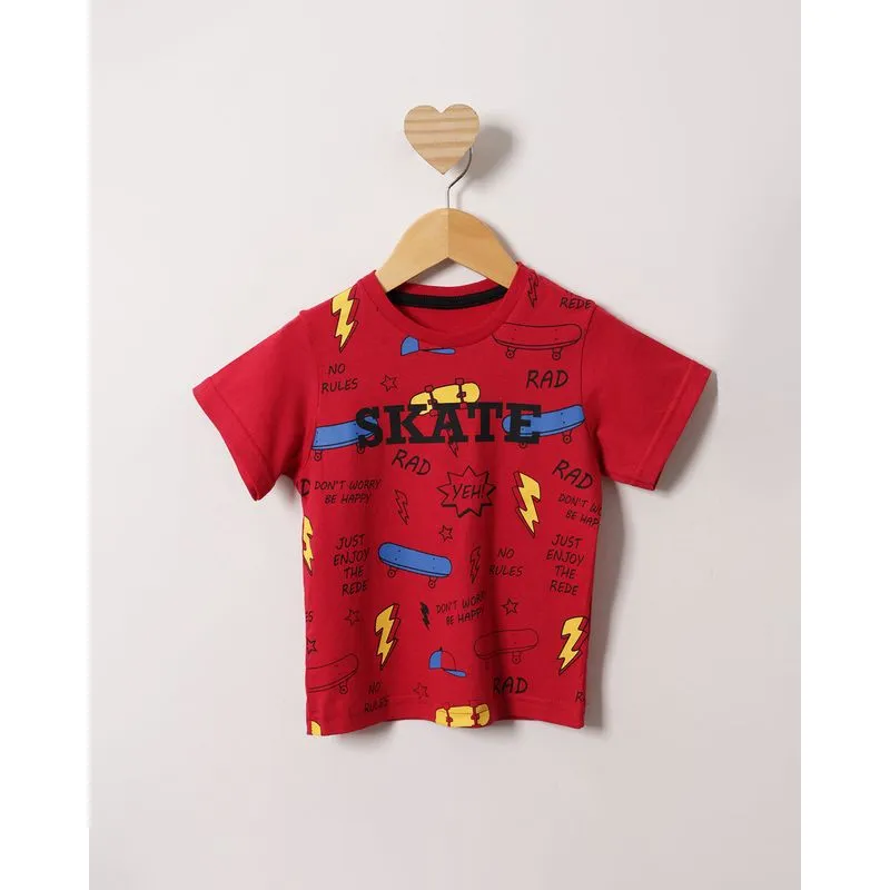 Camiseta Bebê Estampa Skate Radical Manga Curta Vermelha 1