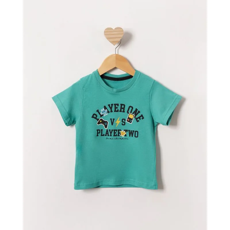 Camiseta Bebê Estampa Game Manga Curta Verde 3