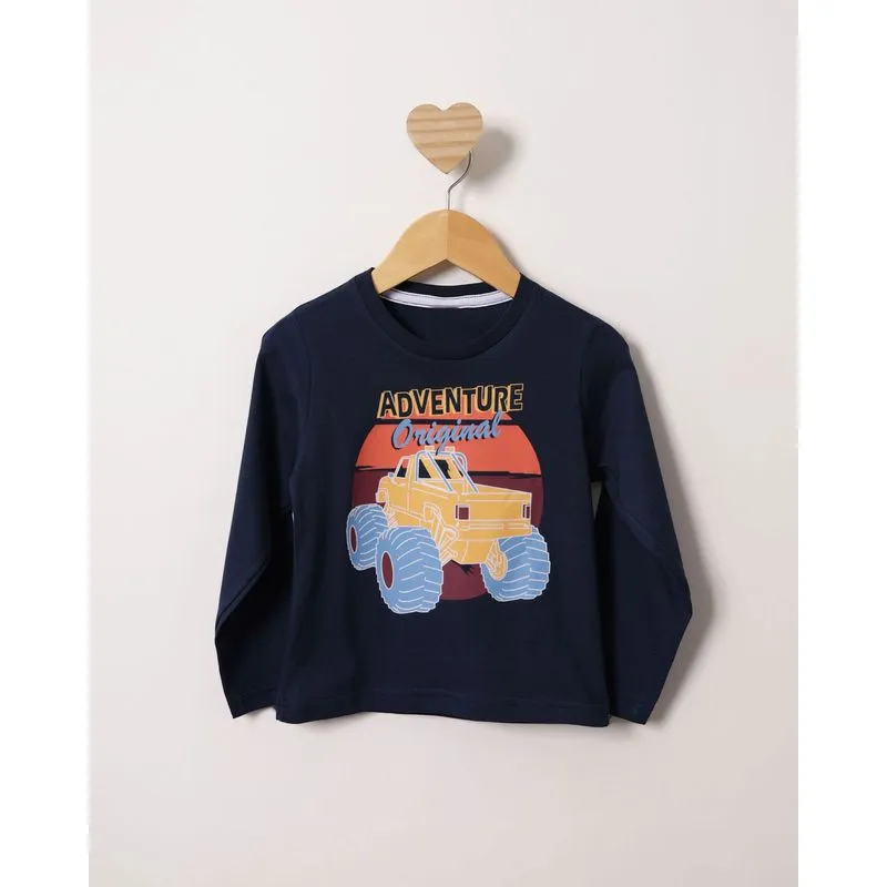 Camiseta Bebê Estampa Carro Manga Longa Marinho 3