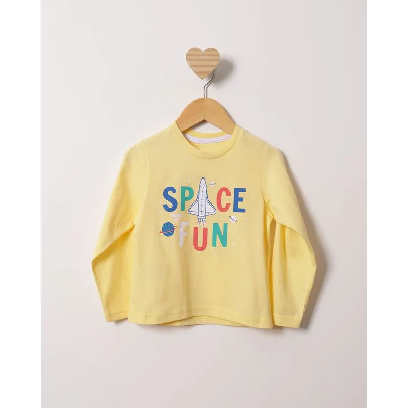Camiseta Bebê Estampa Foguete Manga Longa Amarela 2