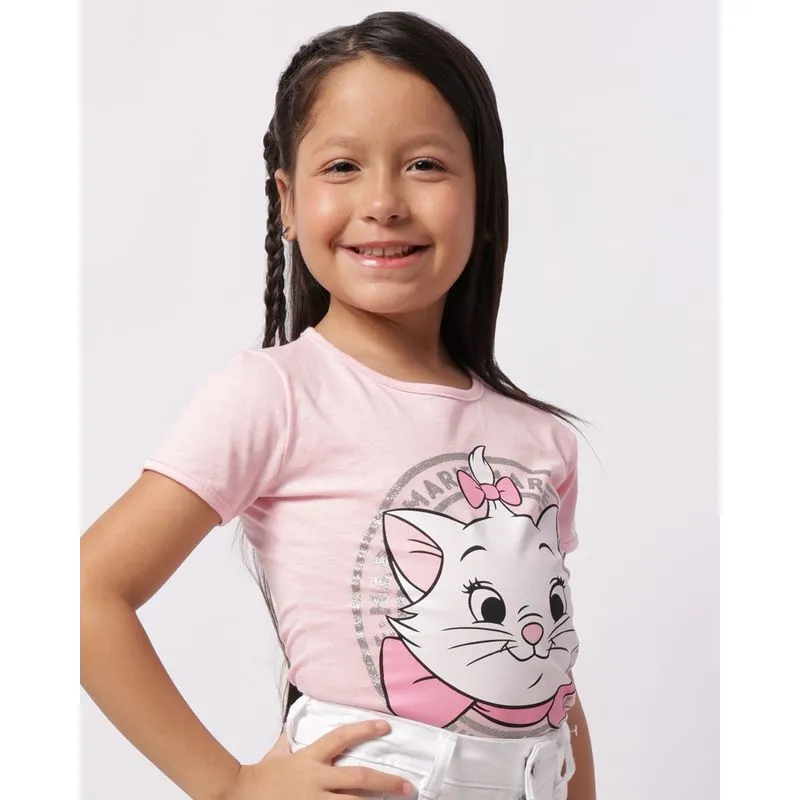 Camiseta Infantil Algodão Disney Marie Manga Curta Rosa 4