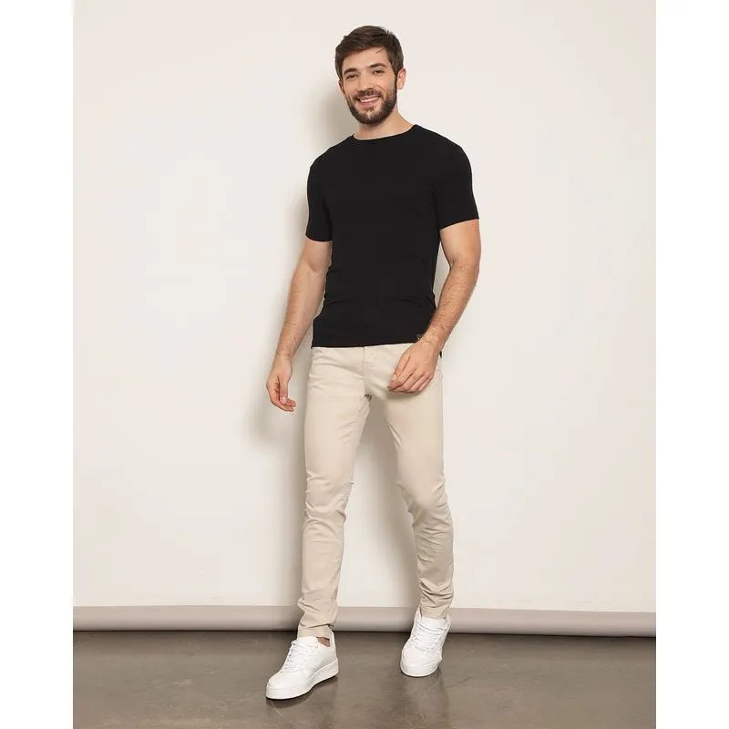 Calça Masculina Sarja Skinny Com Bolsos Bege 44