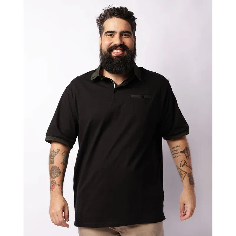 Camisa Polo Plus Size Masculina Manga Curta Ribana Preta G3
