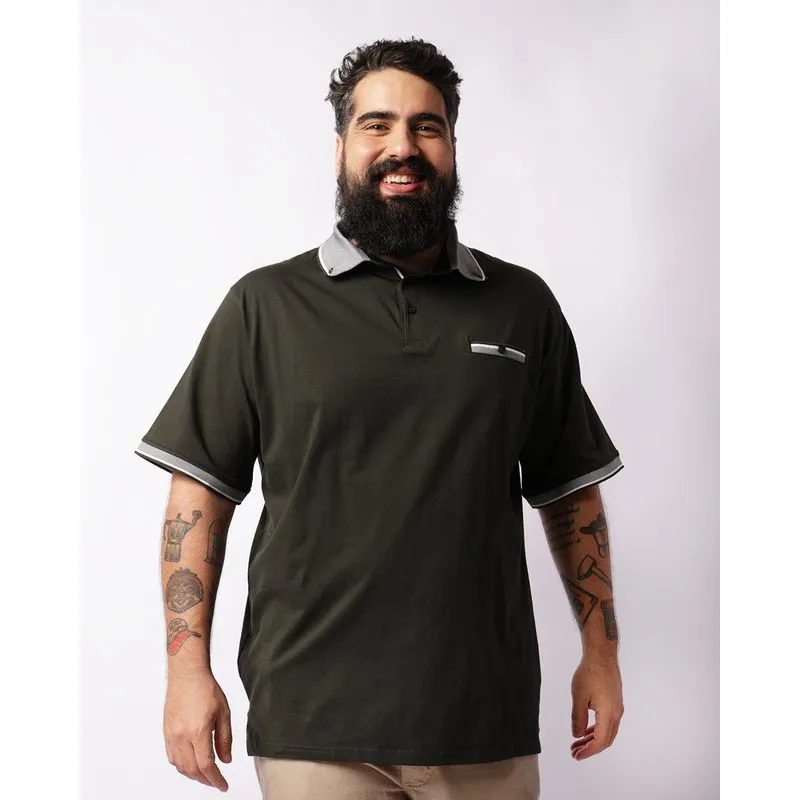 Camisa Polo Plus Size Masculina Manga Curta Ribana Verde G1