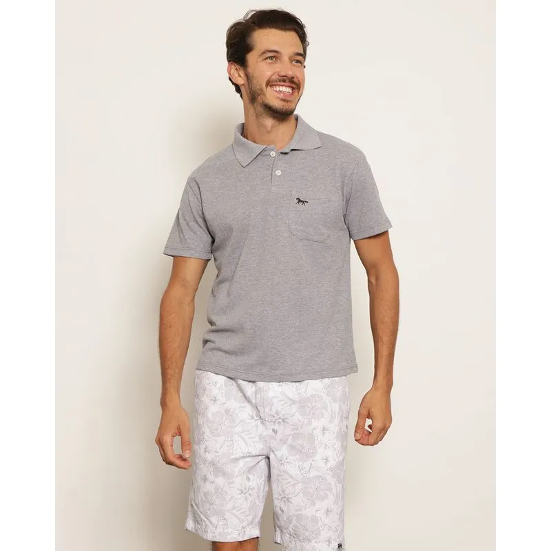 Camisa Polo Masculina Com Bolso Básica Cinza GG
