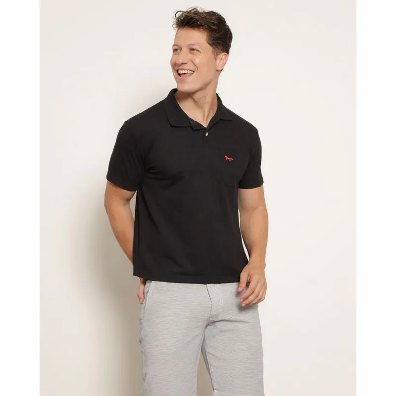 Camisa Polo Masculina Básica Bolso Bordado Preta GG
