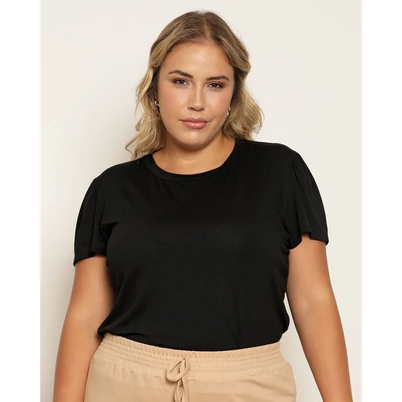 Blusa Plus Size Feminina Manga Curta Preta G2