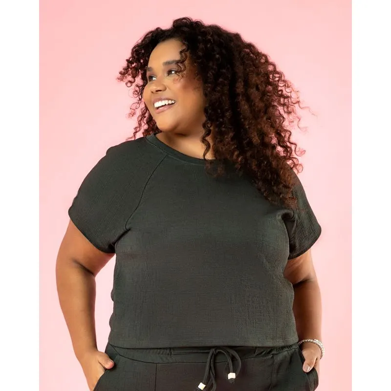 Blusa Plus Size Feminina Texturizada Manga Curta Verde G1