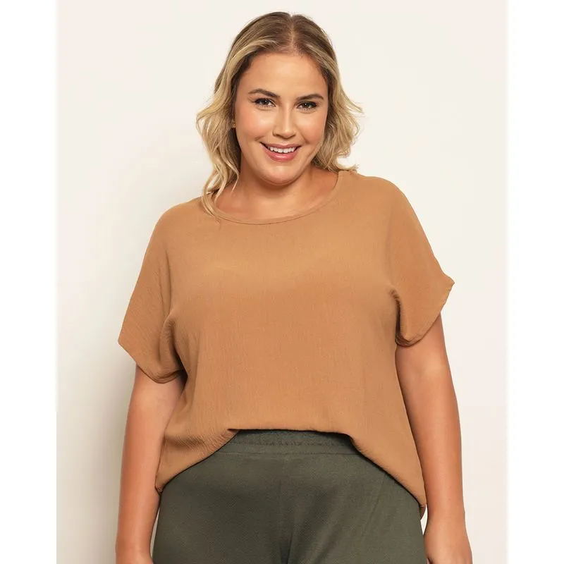 Blusa Plus Size Feminina Manga Japonesa Duna Bege G3