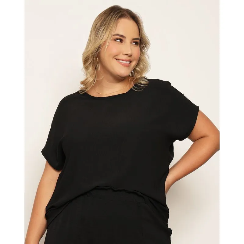 Blusa Plus Size Feminina Manga Japonesa Preta G2
