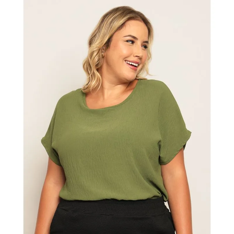 Blusa Plus Size Feminina Manga Japonesa Duna Verde G1