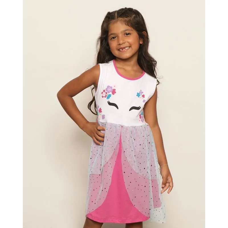 Camisola Infantil Curta Com Sobreposição De Tule Rosa 10