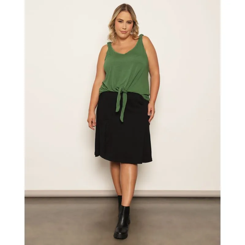 Saia Plus Size Feminina Midi Com Bolsos Preta G2