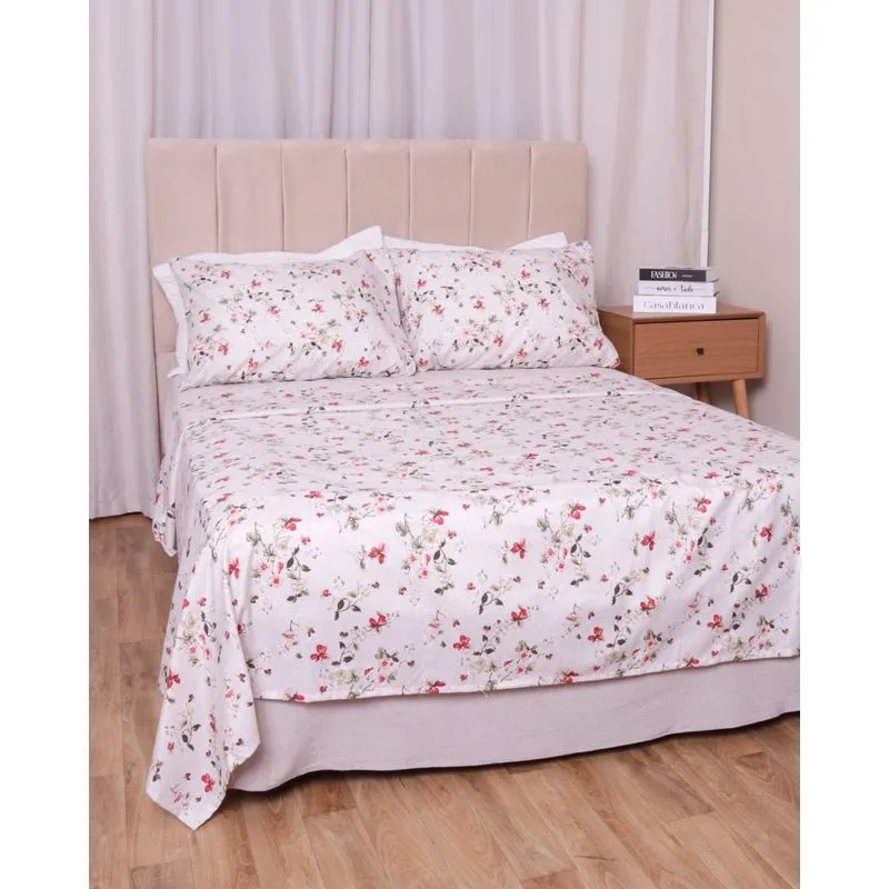 Jogo de Cama Casal 4 Peças 200 Fios Corttex Floral Cinza UN