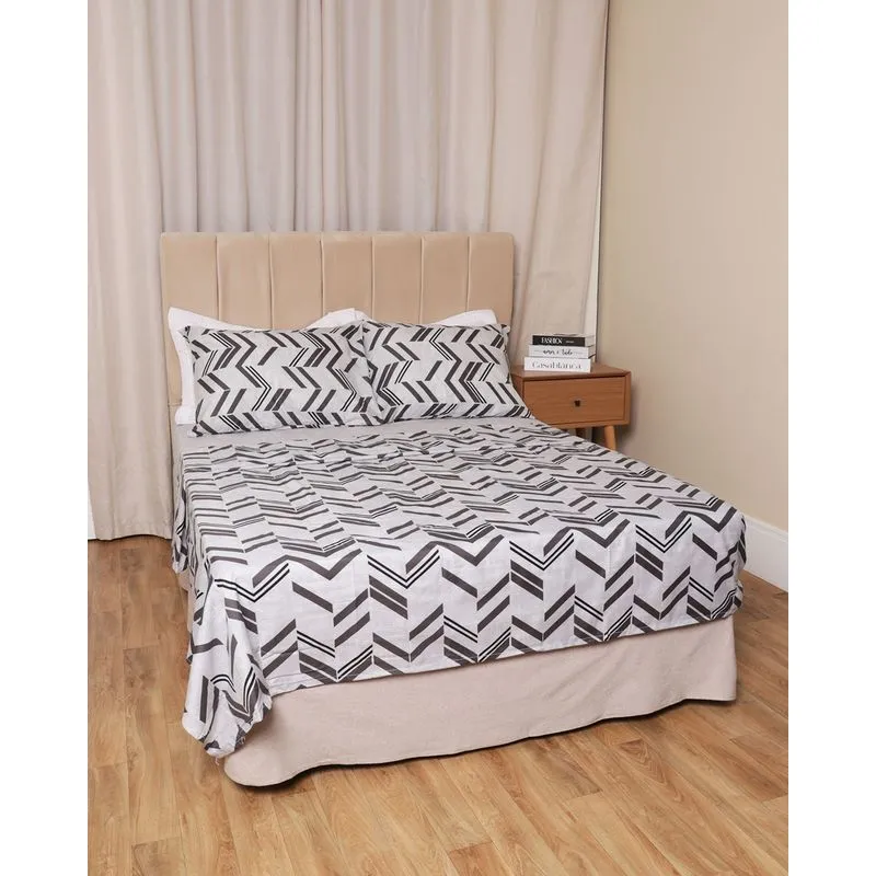 Jogo De Cama Casal Corttex 4 Peças 200 Fios Estampa Geométrica Cinza UN