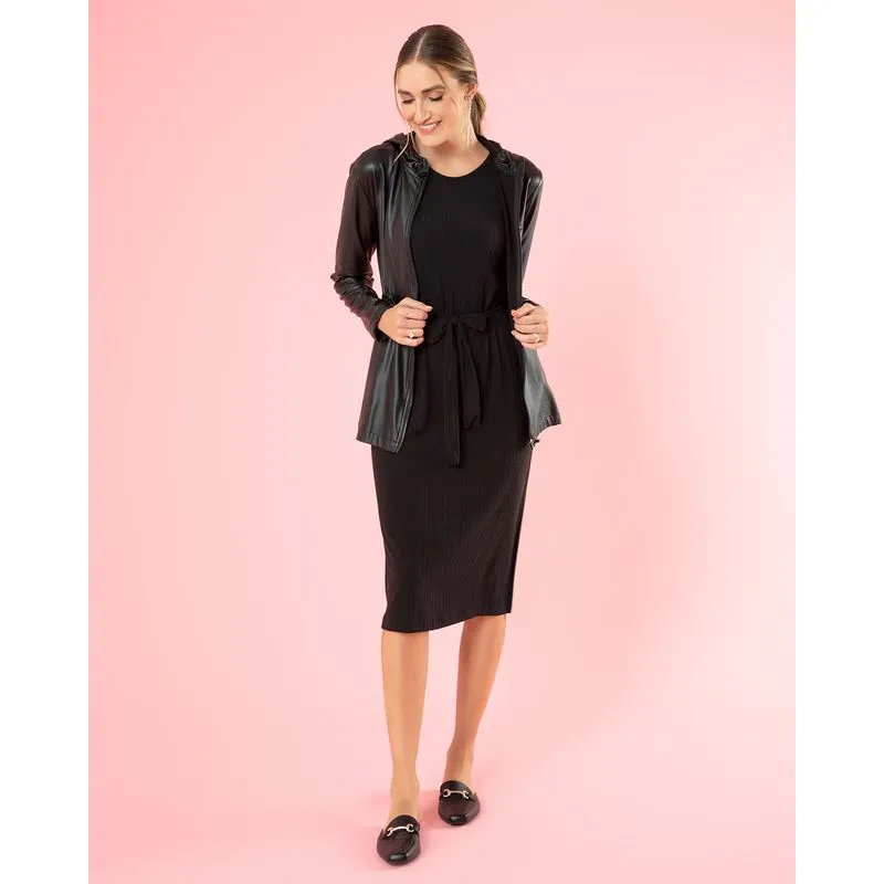 Vestido Feminino Midi Canelado Preto G