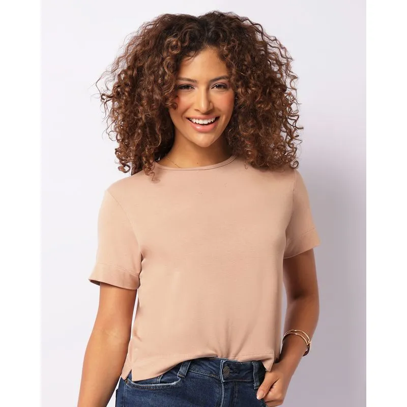Blusa Feminina Manga Curta Bege P
