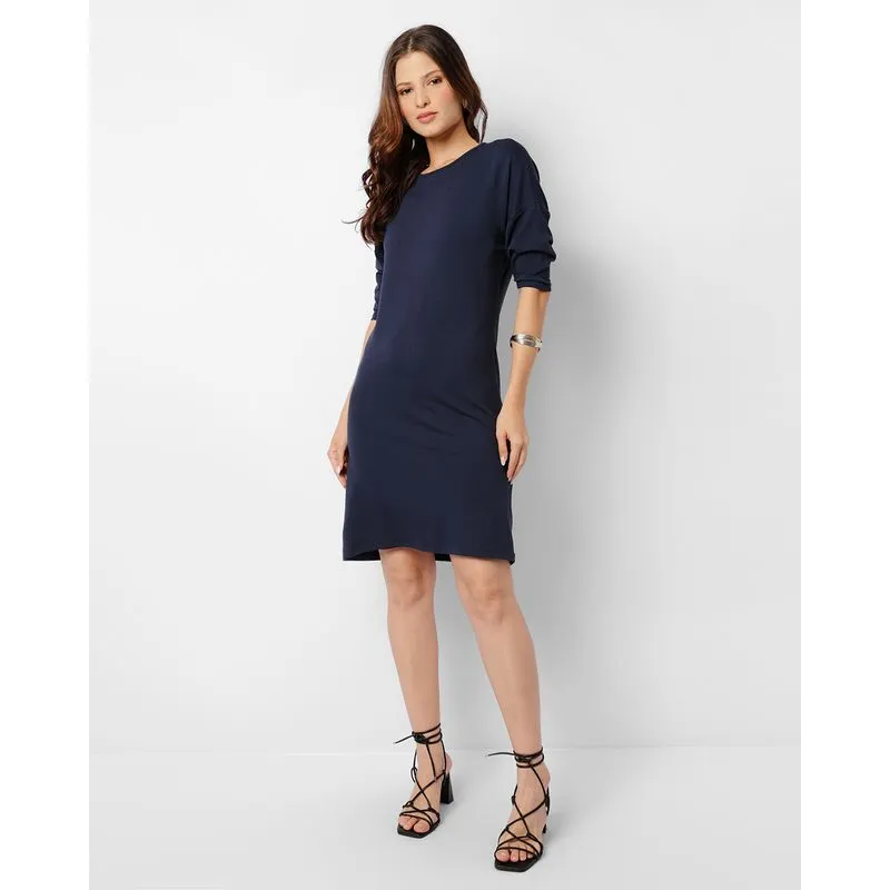 Vestido Feminino Moletinho Manga Curta Marinho GG