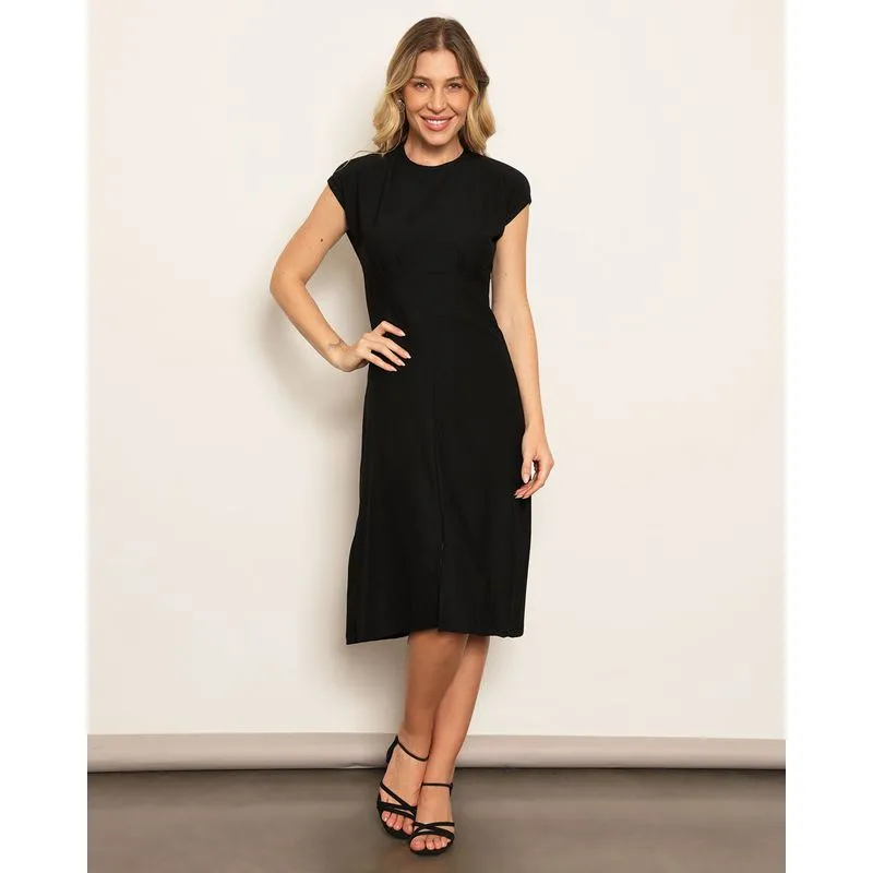 Vestido Feminino Midi Texturizado Manga Muscle Tee Preto GG