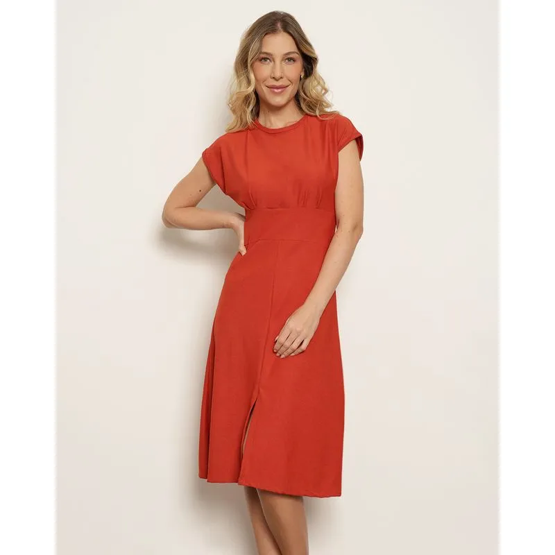 Vestido Feminino Midi Texturizado Manga Muscle Tee Terracota G