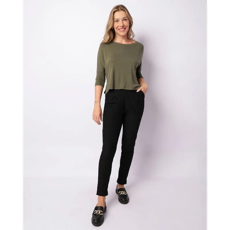 Calça Feminina Cigarrete Texturizada Cordão Com Bolsos Preta GG