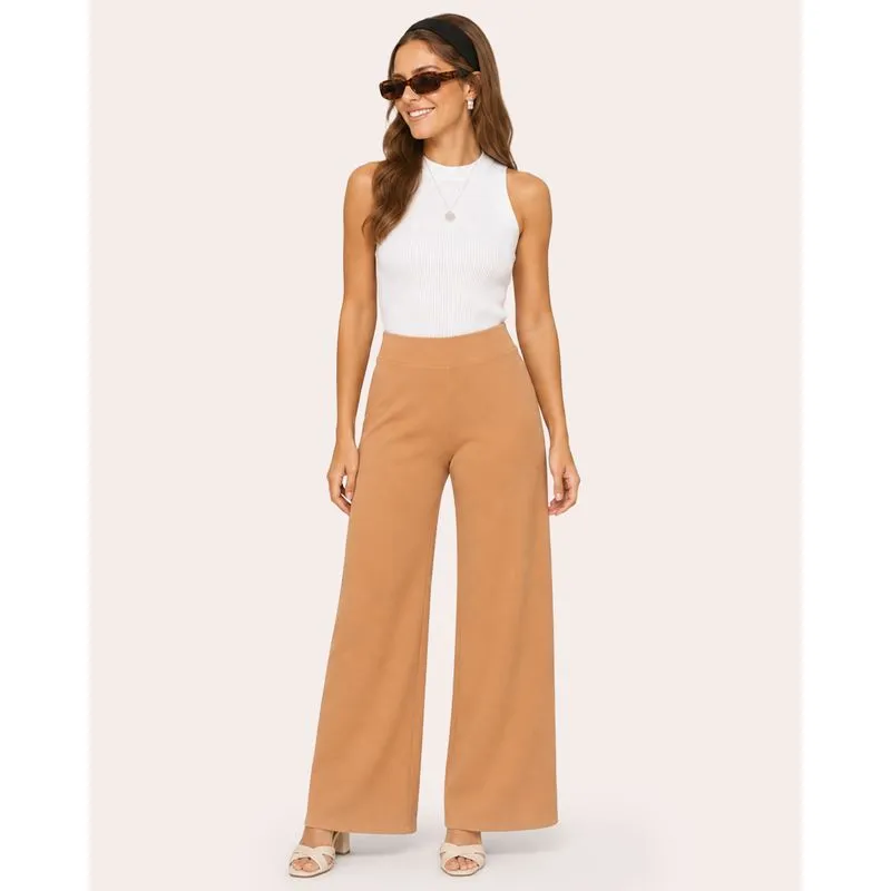 Calça Feminina Pantalona Texturizada Bege M