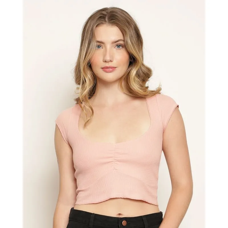Blusa Feminina Cropped Texturizada Franzido Frontal Rosa M