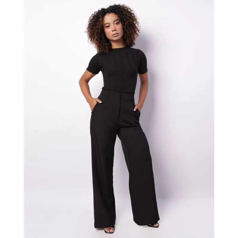 Calça Feminina Pantalona Berry & Co. Alfaiataria Preta G