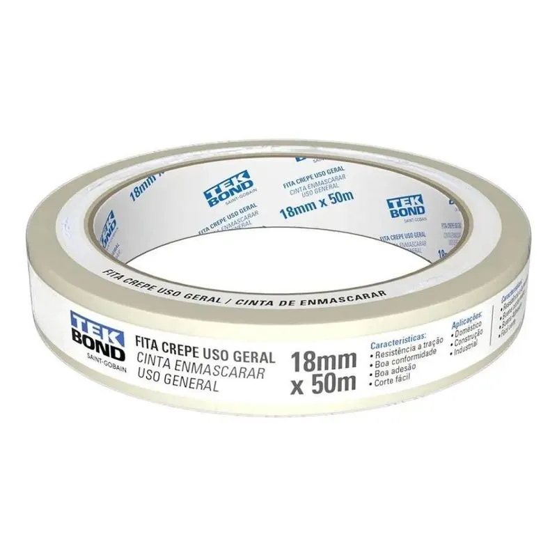 Fita Adesiva Crepe Uso Geral Resistente 18mm X 50m Tekbond C