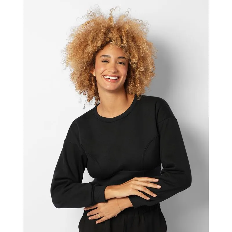 Blusão Moletom Feminino Peluciado Cropped Recortes Preto G