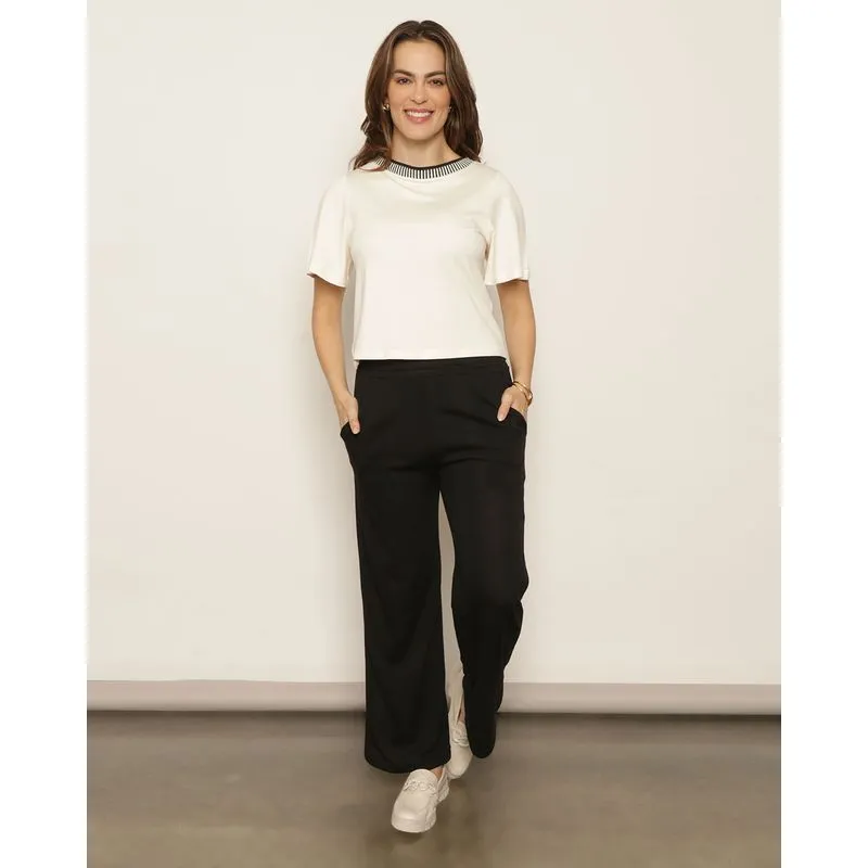 Calça Feminina Tricô Wide Leg Preta P