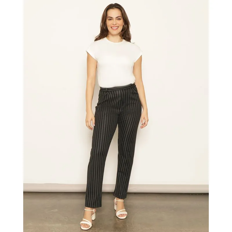 Calça Feminina Reta Listrada Preta P